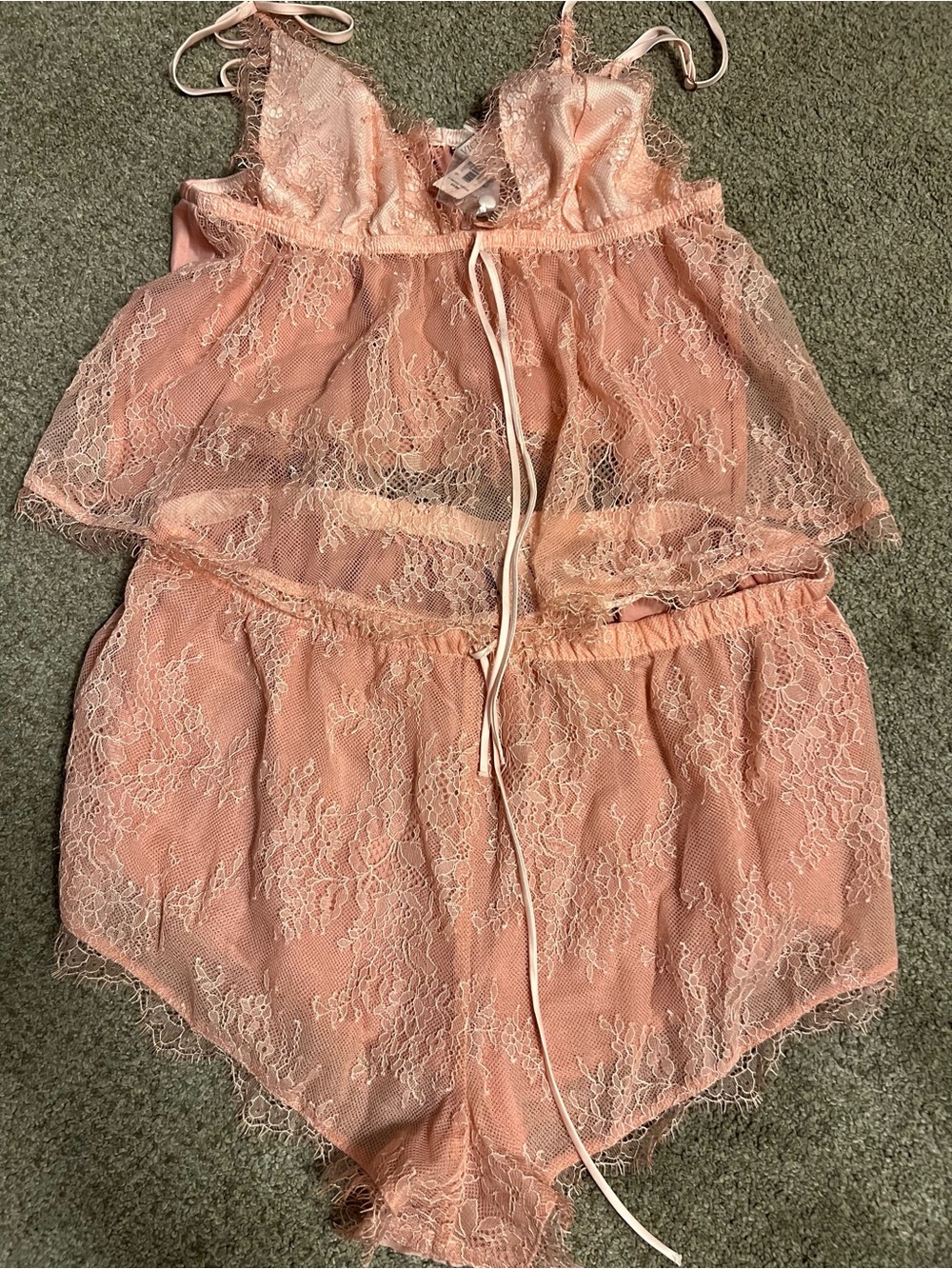 Victoria's Secret Peach Lace Babydoll Camisole & Shorts Set